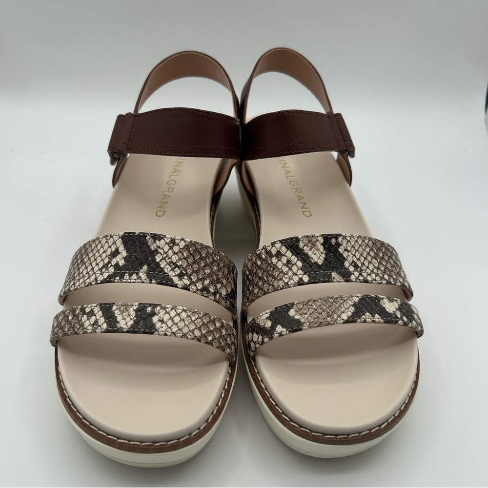 New Cole Haan OG Peyton Flatform Pecan Leather Sandal Snake Print (Size 10B)